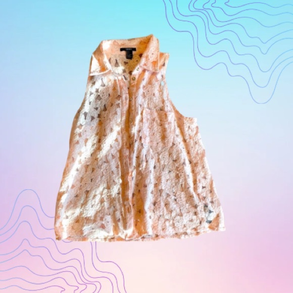 FOREVER 21 Juniors Small Pink Lace Sleeveless Button-Down Top - Picture 1 of 2
